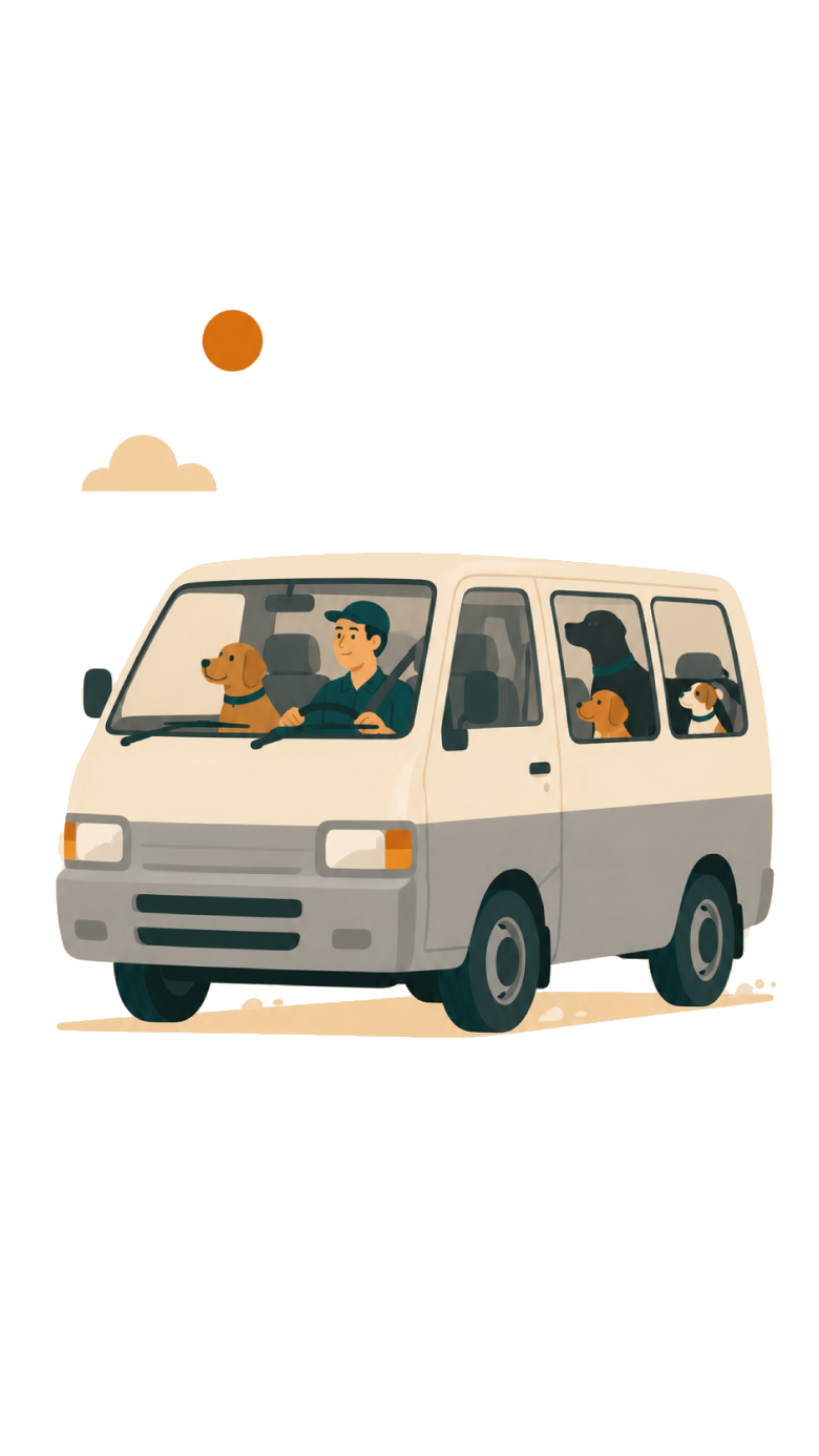 Camioneta de traslado con perros